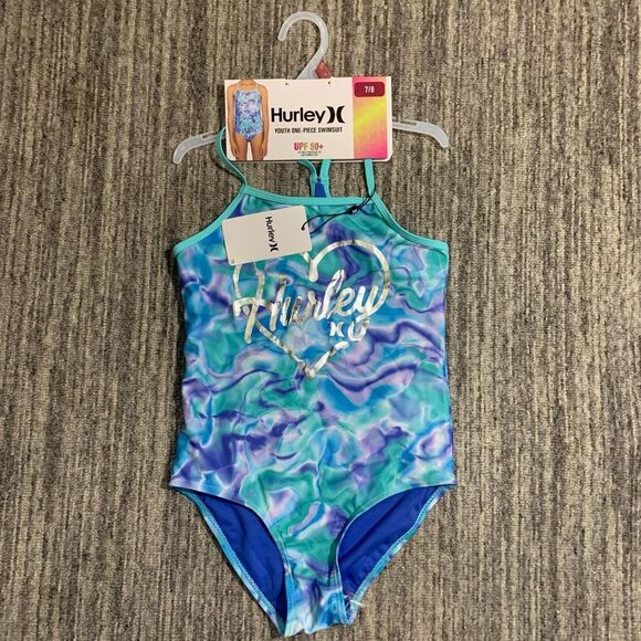 Brand New Hurley Youth 7/8 Aurora Green One Piece UPF 50+ Swimsuit - Picture 1 of 8